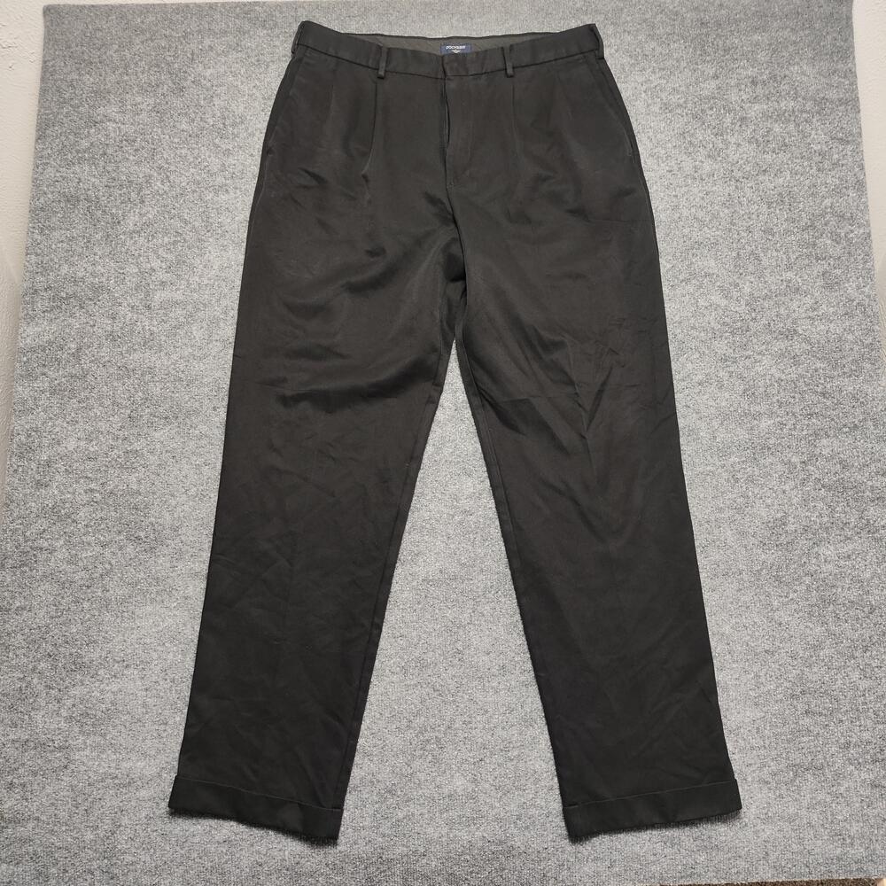 Dockers Pants Mens 36x34 Black Microfiber Pleated Straight Leg Dress Slacks